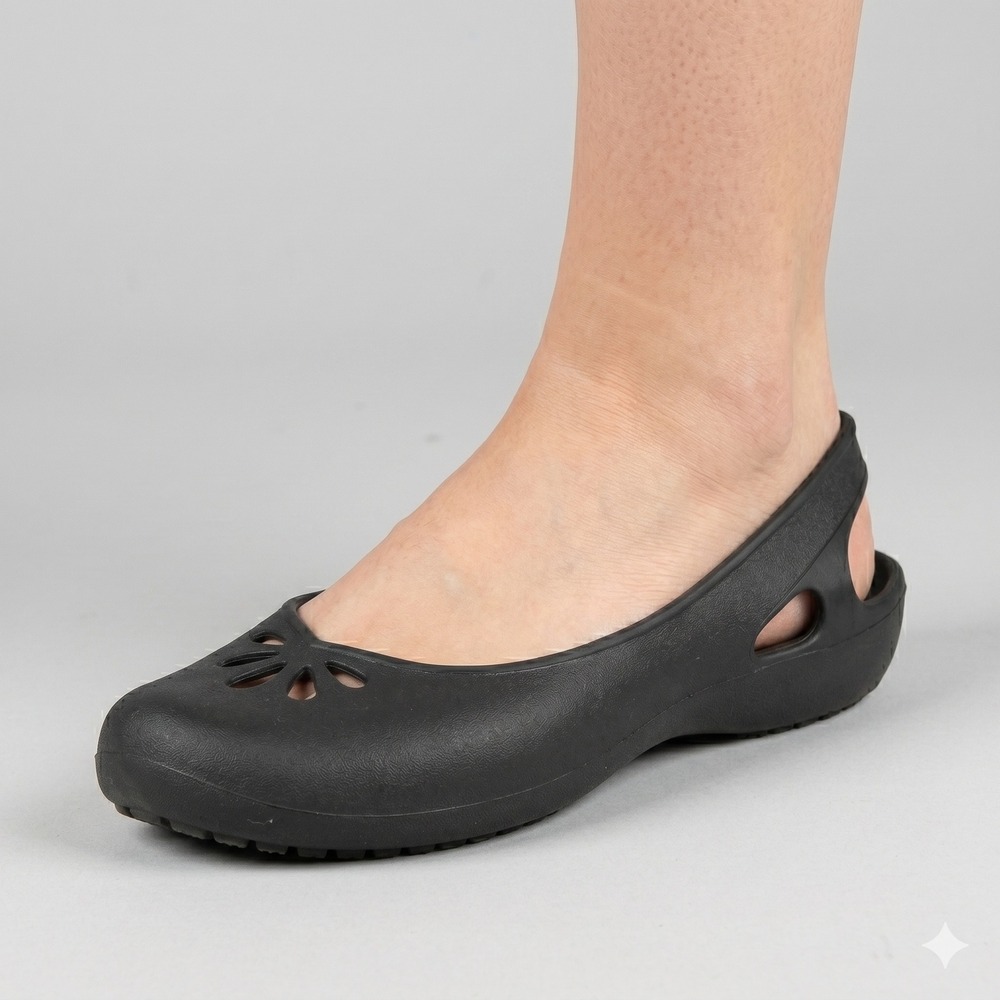 Crocs Kadee Flat Women's‎ Black Cutout Daisy Slingshot Shoe Size W9